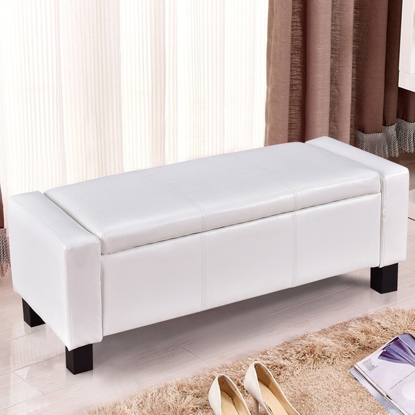 Shop Gymax White 43" PU Leather Ottoman Bed Bench Storage Footstool